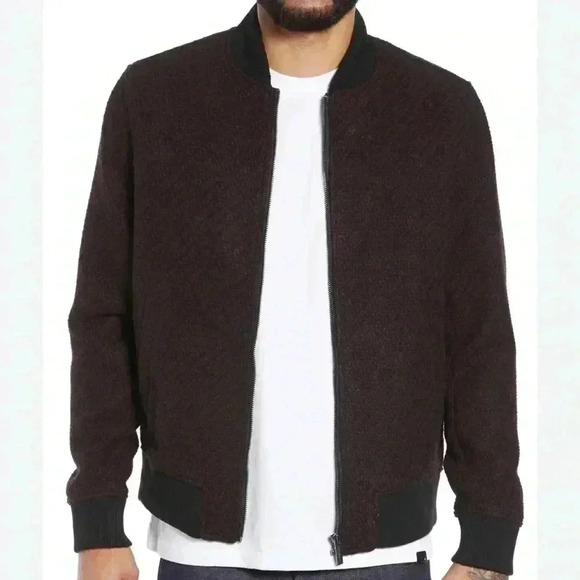 Native Youth Wool Tweed Bomber Jacket Coat Mens XL Nordstrom Burgundy NEW - Picture 1 of 4